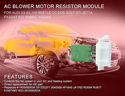 G009R HVAC Blower Motor Resistor for VW Volkswagen Beetle CC Golf GTI Jetta Tiguan Eos (Replaces# 1K0959263A, 351332371, 2040008, 4P1640, JA1762, RU594, RU817, 515074, MT1823, 561959263A 973-505)