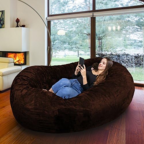 Gigantic Bean Bag Chair in Espresso with Memory Foam Filling and Machine Washable Velour Cover- Comfortable Cozy Lounge Sack to Chill - Huge Bed, Large Sofa, Cozy Lounger - Kids, Adults &amp; Teens