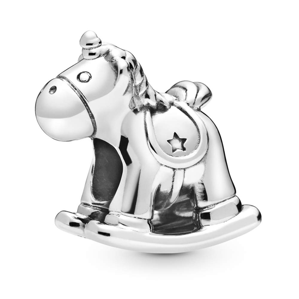 FGT S925 Unicorn Rocking Horse Charm fits Pandora Charms Bracelets Birthday Jewellery Sterling Silver Gift for Women Family Daughter Granddaughter