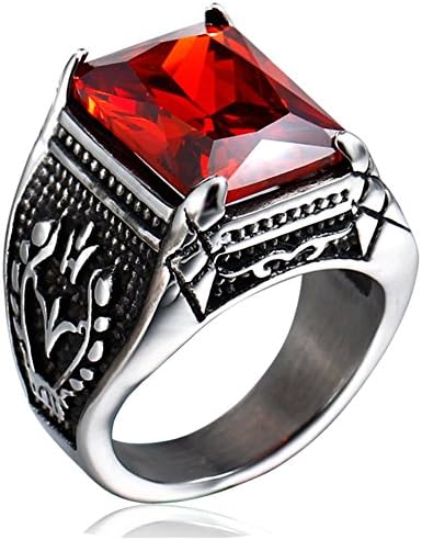 Unistyle Fashion Vintage Jewelry Mens Crystal Stainless Steel Ring Designs Unique Gothic Engraved Dragon Claw Cool Biker Ruby Finger Rings Red Black Silver (7)