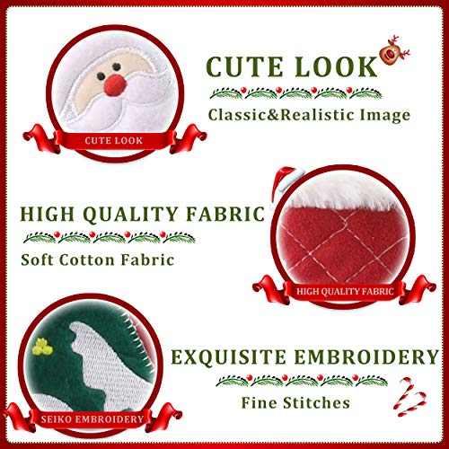 WEWILL 18’’ Diamond Christmas Stockings Set of 3 Classic Red White Plush Cuff Embroidered Snowman Reindeer Santa Claus Xmas Stockings Gift Bag Home Holiday Tree Decoration