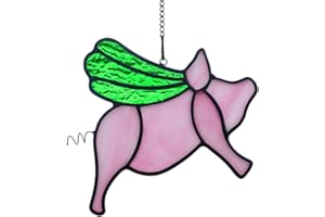 BOXCASA Flying Pig Gifts Stained Glass Window Hangings,Cute Pig Sun Catcher Indoor Window Funny Piggy Decor,Lucky Animal Pig Lovers Gifts for Kids Girls Women Mom Birthday Gifts