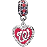 Washington Nationals Crystal Heart Charm Compatible With Pandora Style Bracelets. Can also be worn as a necklace
