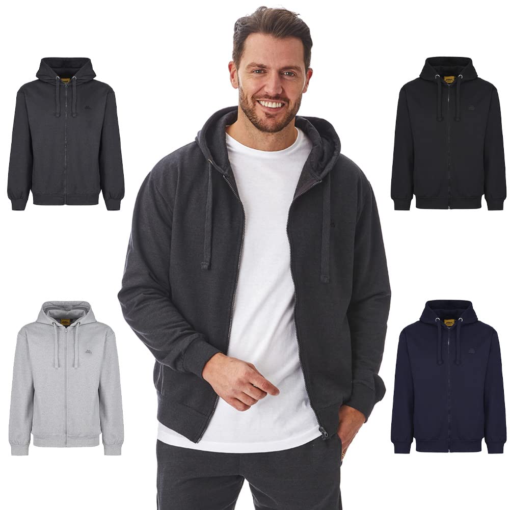 Iron Mountain Mens Reclaimed Yarn Eco Friendly Anti Pil Soft Fleece Flexible Comfortable Workwear Zip Hooded Hoodie Top Sweatshirt, Charcoal Marl, Large