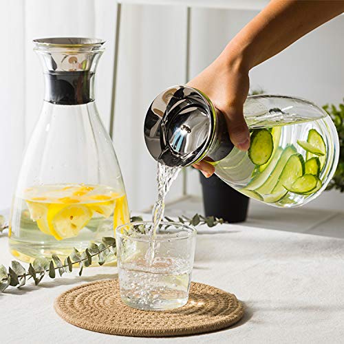 Glass Pitcher, OAMCEG 50 Ounces Glass Water Jug/Carafe with Drip-Free Stainless Steel Lid - Great for Homemade Beverage/Iced Tea/Milk/Coffee/Serving Wine - Thumbnail 6