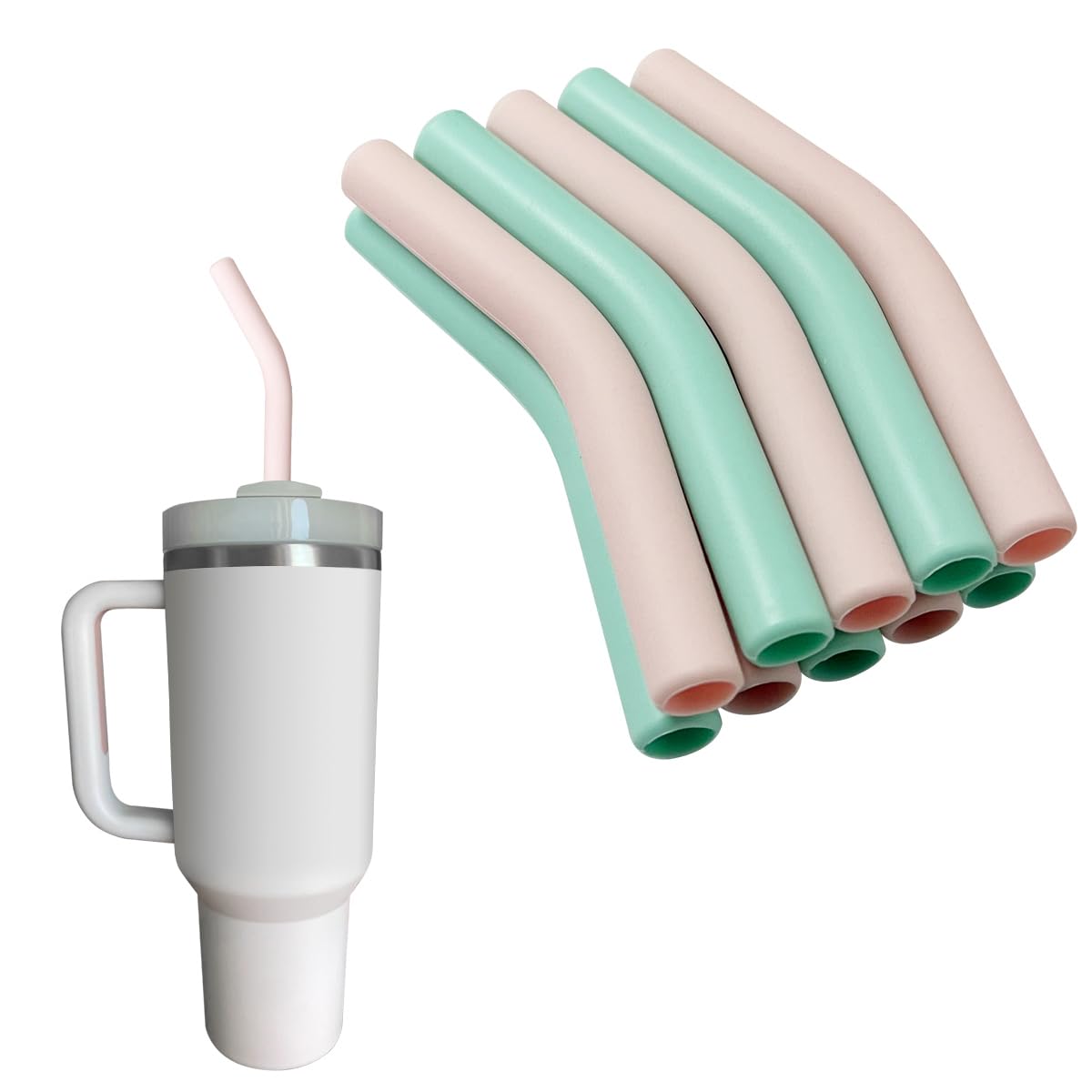 Photo 1 of 10 Pcs 8mm Silicone Flex Tips Elbows Cover?Repeatable Stanley Cup Tumbler Rubber Straw Covers Nozzles for 1/3 Inch Straw(green)