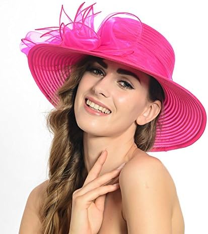 Wimdream Vintage Kentucky Women Race Hats Organza Wide Brim Hat Ironed S062-P (S052-Rose)