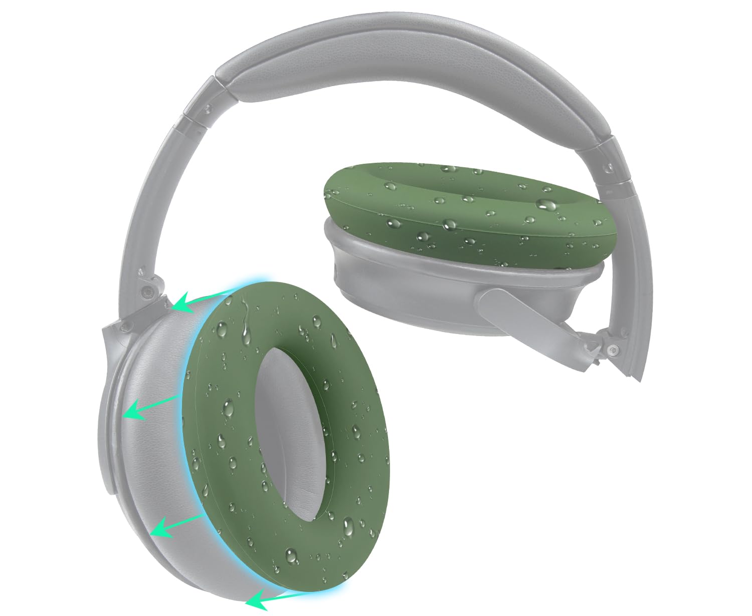 SOULWIT Silicone Ear Pads Cover Protector for Bose QuietComfort 15 QC15 QC25 QC2 QC35 QC45/Ae2 Ae2i Ae2w/SoundTrue & SoundLink AE Headphones Cushions, Sweatproof, Easily Washable - Cypress Green