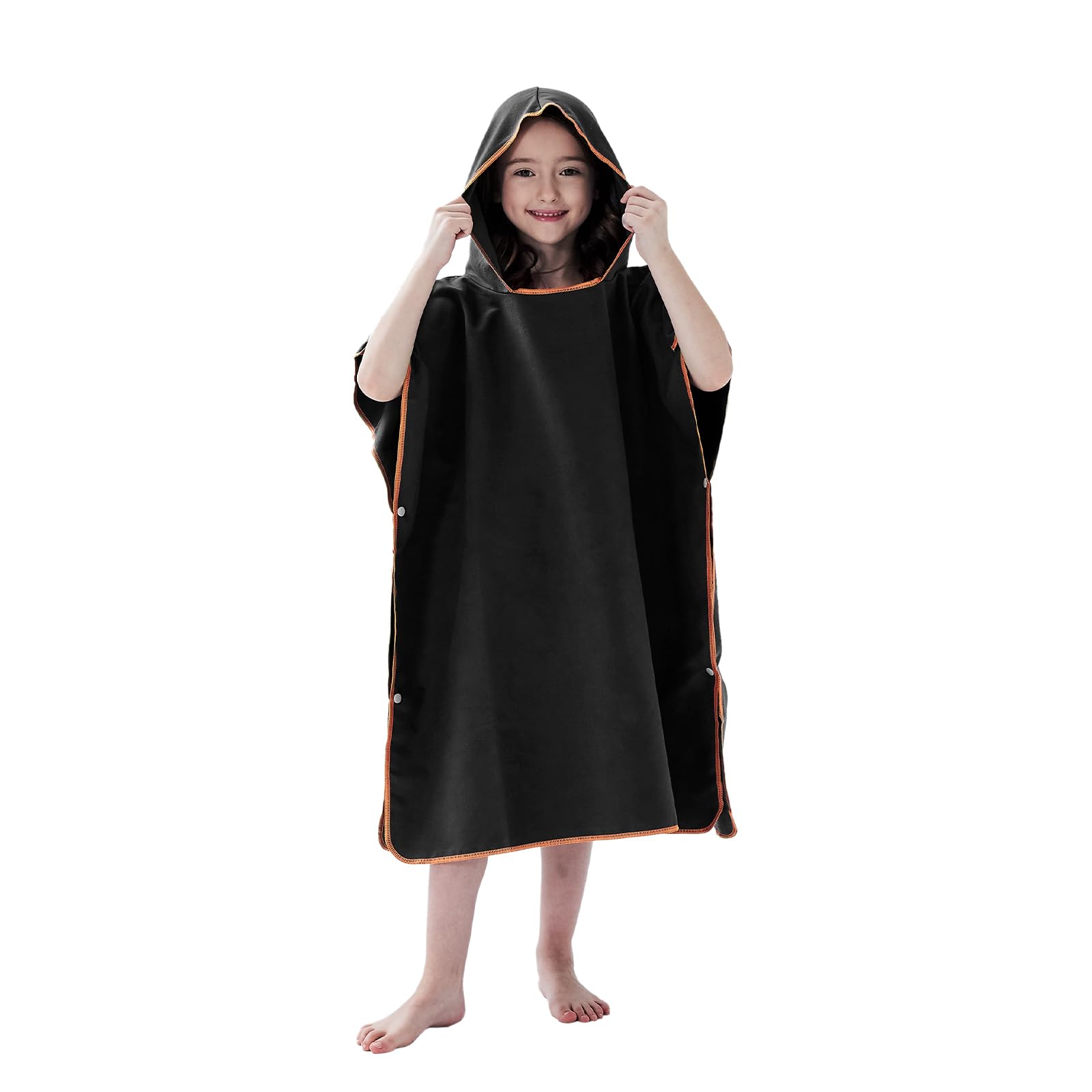 jooeer Surf Poncho Towel for Kids Microfibre Hooded Changing Beach Towel Dress for Boys Girls Pool Swimming Camping Travelling Bathing, Quick Dry, Lightweight, Black