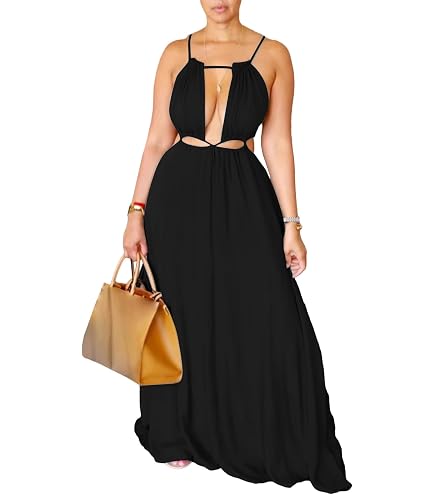 Famnbro Womens Sexy Summer Dress Halter Neck Tie Back Resort Dresses Black