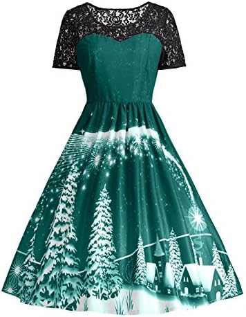 Desirca Plus Size Merry Christmas Party Lace Panel Vintage Dress Oversized Big Size Women Winter Dresses Green XXL