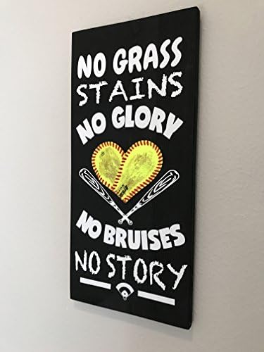 No Grass Stains No Glory, No Bruises No Story, Baseball/Softball Sign Decor, Inspirational Quote, Baseball Softball Heart Yellow Softball