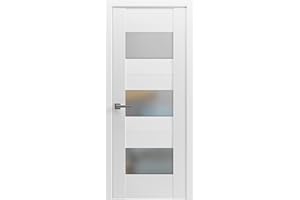 VDOMDOORS Solid French Door Opaque Glass 32 x 80 inches | Sete 6003 White Silk | Single Regular Panel Frame Handle | Bathroom Bedroom Modern Doors