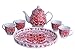 Greencherry Chinese Traditional Red Tea Set For Wedding Mandarin Duck Patten Double Xi with Base