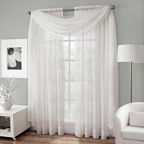 Amari Linen Sheer Window Treatment Panel Drape Curtains or Scarf Valance (1 Scarf 37"x216", White)