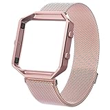 For Fitbit Blaze Band, Wearlizer Milanese Loop Watch Band Replacement Stainless Steel Bracelet Strap With Metal Frame for Fitbit Blaze - Rose Gold Pink Small
