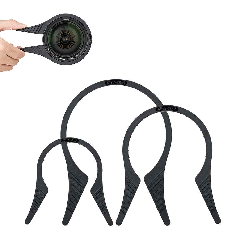 JJC 3 Pieces Camera Lens Filter Wrench Kit (37-52mm, 55-72mm, 77-95mm), Filter Removal Wrench Tool Fit 37-95mm Lens Thread for Canon Nikon Sony Fuji Cameras