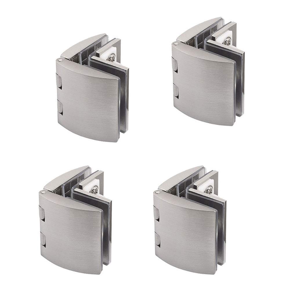 Set of 4 NUZAMAS 180 Degree Glass Clamps, Adjustable 8-10mm, 180 Degree Clip Glass Hinge for Cabinet, Showcase, Wine Cabinet Cupboard Door, Zinc Alloy Brushed Finish