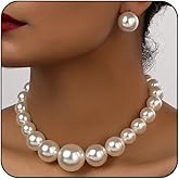 CIWEAI Large Beaded Pearl Necklaces Earrings Set for Women Fashion Prom Party Round Balls Bead Pearls Jewelry Set White Big Chunky Necklace Ball Earring Gift