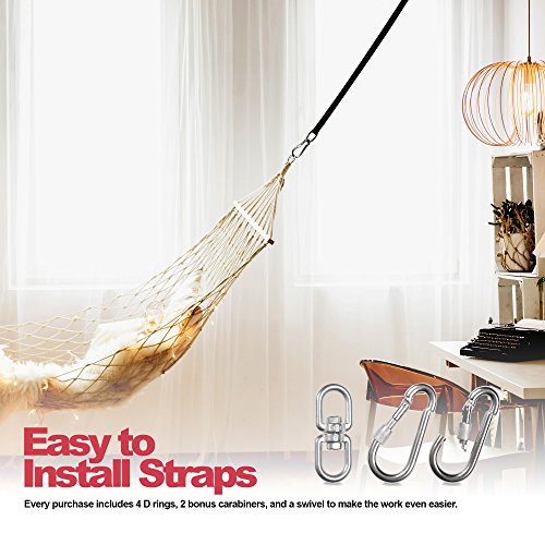 Tree Swing Straps Hanging Kit - Two 5ft Straps hold 2000lbs - Perfect for Swings and Hammocks – Easy and Fast Installation - With Bonus Carabiners, Stainless Steel Swivel and free eBook