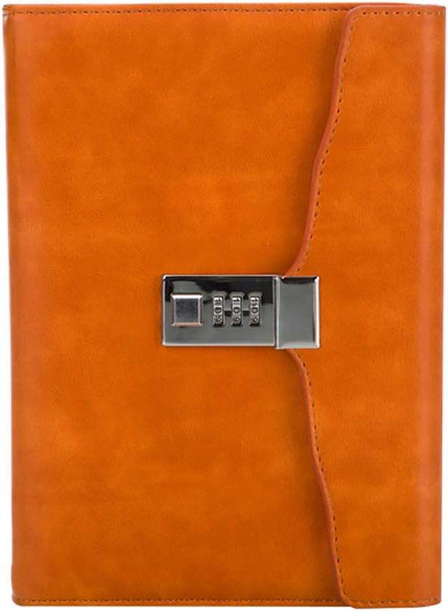 LirenerVintage Tri-fold PU Leather Password Lock Notebook, A5 Secret Diary Journal Sketchbook Daily Planner Agenda Notepad with Combination Lock Pen Holder and Card Slots, 150x220mm
