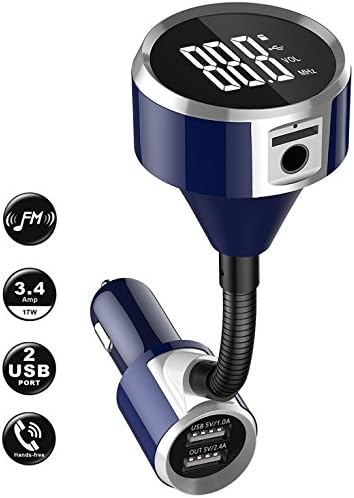 FM Transmitter for Car, Wireless Radio Adapter Bluetooth Car Kit with Dual USB Car Charger, 5V/2.4A Supports Hands-Free Calling, AUX Output and TF Card Slot for iPhone Samsung, Smartphone