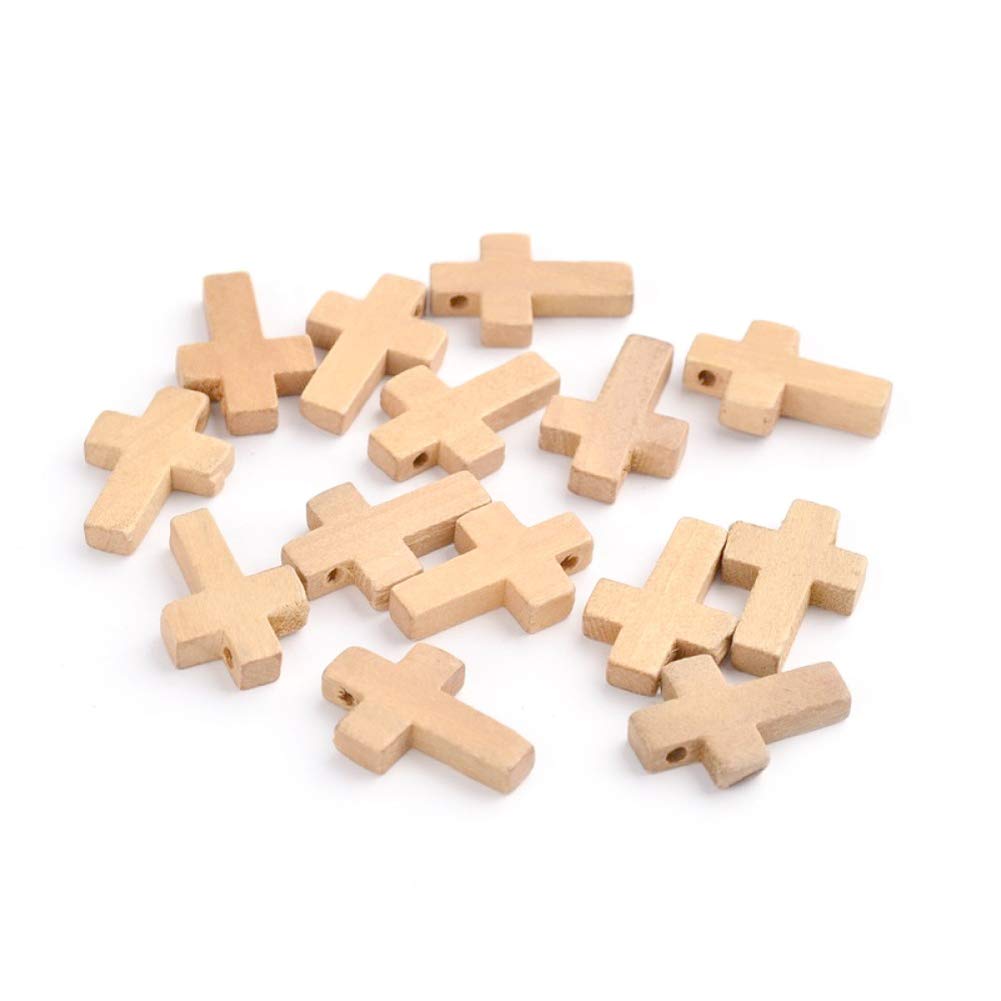Pandahall 50pcs 2.2x1.5cm Mini Unfinished Wood Crosses Pendants Natural Unfinished Wood Cross Pendants for DIY Jewelry Making