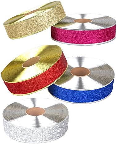 Wired Edge Glitter Ribbon Christmas Party Wedding Decor For Bows and decorated (5PCS)