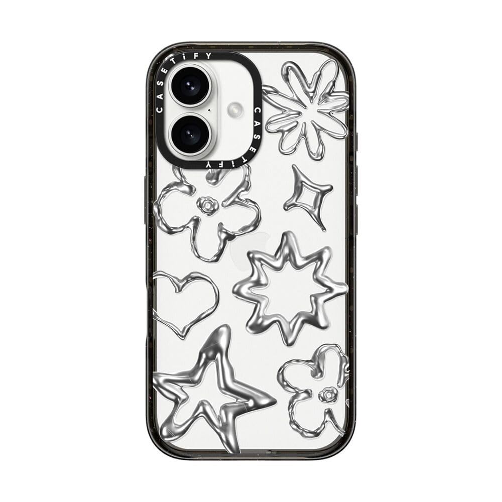CASETiFY Impact iPhone 16 Case [Slim / 8.2ft. 4X Military Grade Drop Protection/Wireless Charging Compatible] - Chrome Doodles - Clear Black — image 1