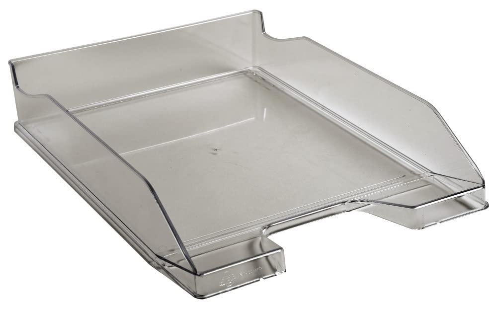 Exacompta - Ref 113227D - Office Letter Tray Combo Midi - 347 x 255 x 65mm in Size, Suitable for A4 Documents, Stackable with Others, Holds Approx. 500 Sheets - Grey Transparent Glossy