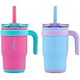 reduce 14oz Coldee Tumbler with Handle for Kids Leakproof Insulated Stainless Steel Mug with Lid & Straw Keeps Drinks Cold up to 18 Hrs – Spill Proof Chew-Resistant Straw- 2 Pack