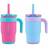 REDUCE 14oz Coldee Tumbler with Handle for Kids Leakproof Insulated Stainless Steel Mug with Lid & Straw Keeps Drinks Cold up to 18 Hrs – Spill Proof Chew-Resistant Straw- 2 Pack