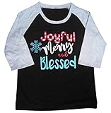DUTUT Joyful Merry And Blessed Christmas T Shirt Women 3/4 Splicing Sleeve O-Neck Tee Top Blouse size XL (Black)