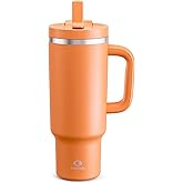 40 oz Tumbler with Handle and Straw: Stainless Steel Insulated Tumbler Keeps Cold for 24 Hours, Leakproof Travel Cup Fits in Cup Holder and BPA-Free,Moderate Orange