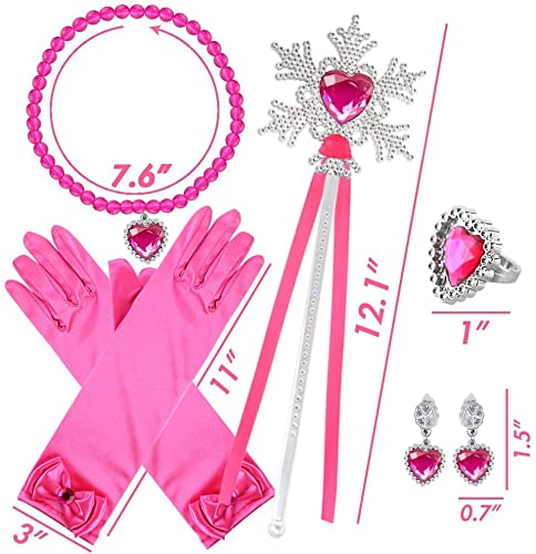 Shindel Red Princess Dress Up Accessories, 6PCS Princess Dress Up Childrens Crown Magic Wand Gloves Necklace Earring Set