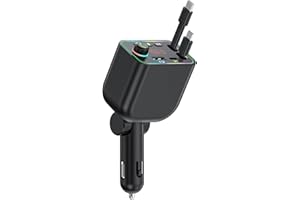 Vitog Retractable Car Charger, Wireless Bluetooth 5.3 FM Transmitter 100W USB C 4 in 1 Fast Car Charger Adapter,iPhone 16 Fast Charging-for iPhone 16 15 14 13 12 Android