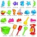 23 Pcs Beach Sand Toys Set, Ohuhu Beach Toys for Age 3-10, Include Beach Molds, Sand Molds, Bucket, Beach Shovel Tool Kit, Sand Water Wheel, Animals, Castle, for Toddlers, Kids with Mesh Bag