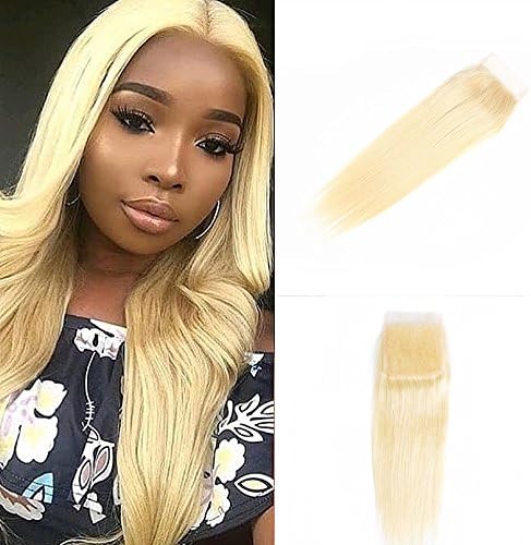 Choshim Hair 613 Lace Closure Silky Straight Human Hair Blonde Color Lace Closure Short Length Free Part 4x4 Size Swiss Lace Brazilian Virgin Hair (8 inches, 613 Color)