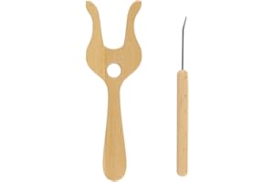 BOXOB 2pcs Lucet Fork & Hook, Wood Big Eye Cord Knitting Fork Crocheting Knitting Kit for Braiding Drawstring and Scarves, Cr