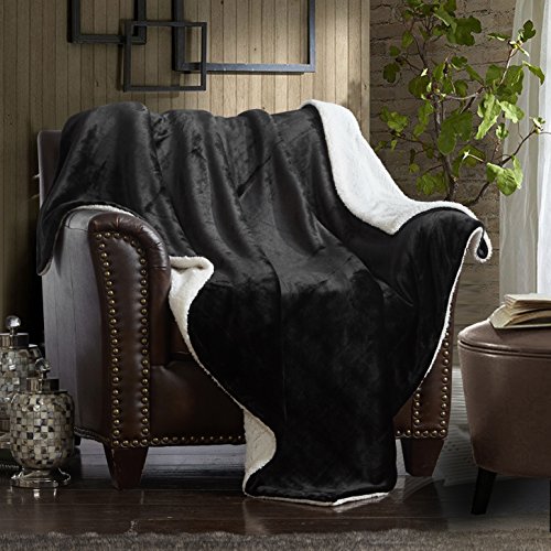 Merrylife Decorative Sherpa Throw Blanket Ultra-Plush Comfort | Soft, Colorful | Home, Couch, Outdoor, Travel Use (60"70", BLACK)