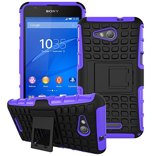 Cover for Sony Xperia E4g(Kickstand), BasicStock (Hybrid 2 in 1)Shockproof Anti-Scratch Non-Slip PC Silicone Armor Case Bumper Drop Protective Coverage Heavy Duty Protection Shell(Purple)