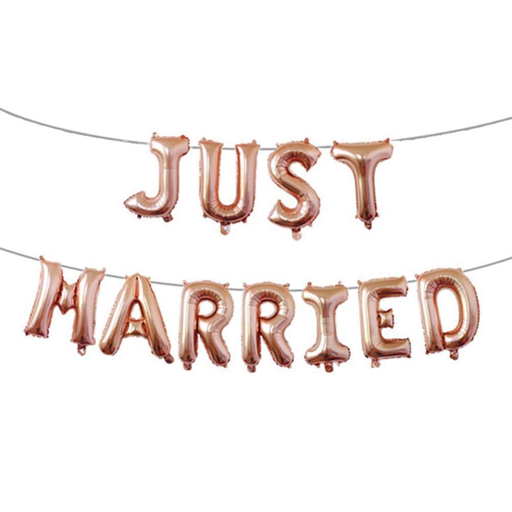 Balloon Just Married Banner Balloon for Wedding Engagement Party Decoration (Rose Gold)