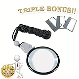 MagniPros 3x Magnifying Glass Necklace/Pendant Magnifier with 6x Spot Lens & 3 Bonus Magnifying Wallet Lenses -Ideal for Reading Small Prints & Low Vision Aids