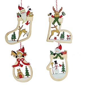 Set of Four Wooden Christmas Tree Decorations Amazon.co.uk Kitchen & Home