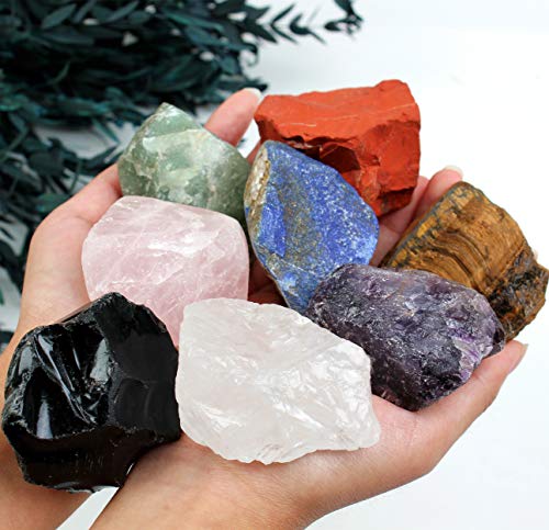 vuUUuv Large Natural Crystal Chakra Stones for Tumbled, Meditation & Reiki Crystal Healing，2.7-3.0lbs (1.8＂-3.1＂（10 pcs）)