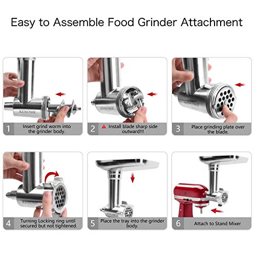 Metal Food Grinder Attachment for KitchenAid Stand Mixers Includes 2