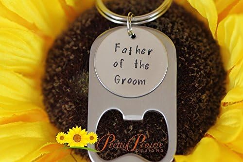 Father of the Groom Handstamped Keychain - Personalized Bottle Opener - Wedding Favor Ideas - Custom Wedding Bottle Opener - Keyring Present - Handstamped Handmade Gift
