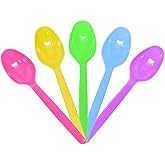 Karat 5.9" Colorful Plastic Ice Cream Spoons, Heavy Weight, Rainbow, 1000ct | Disposable PS, Assorted Colors, For Frozen Yogurt and Treats, For Dessert Shops, U2100, 100 pcs per Bag