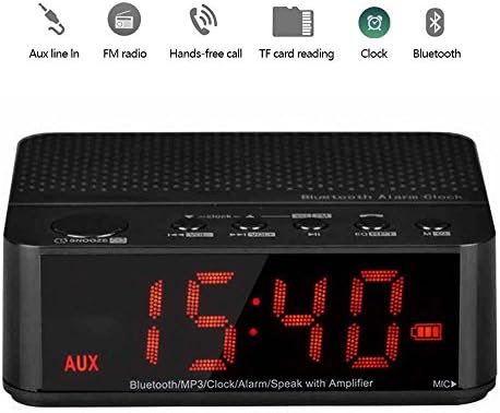 Bluetooth Alarm Clock Radio - Portable Desktop Alarm Clock Bluetooth Stereo Speaker Support FM Radio Handsfree AUX In TF Card with LED Display, Black