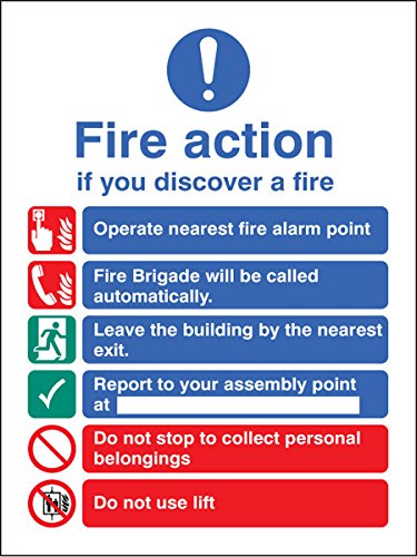 Caledonia Signs 81428E Sign, Fire Action Brigade Dialled Automatic With Lift